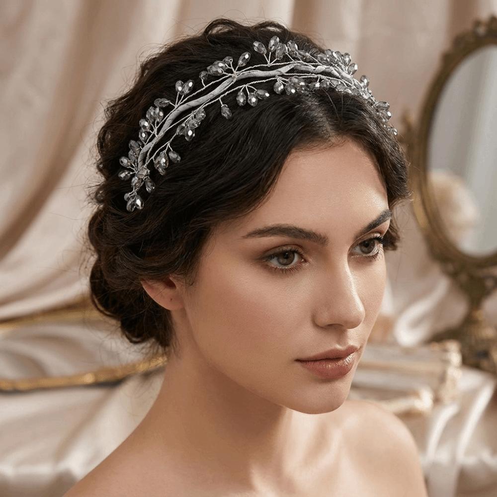 Woven Wire Crystal Leaf Branch Headband Rhinestone Headpiece Super Temperament Hair Hoop Women