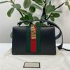 [Pre-Owned] Sylvie Gold Buckle Striped Web Satin Bow Wide Shoulder Strap Leather Handbag Crossbody Bag Shoulder Bag Small - Excellent #1MQE757