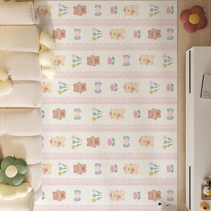 Ковер с окантовкой для гостиной, мультяшная девочка, диван, спальня, простой в уходе, уютный, нескользящий, водонепроницаемый, прикроватные коврики, украшение дома