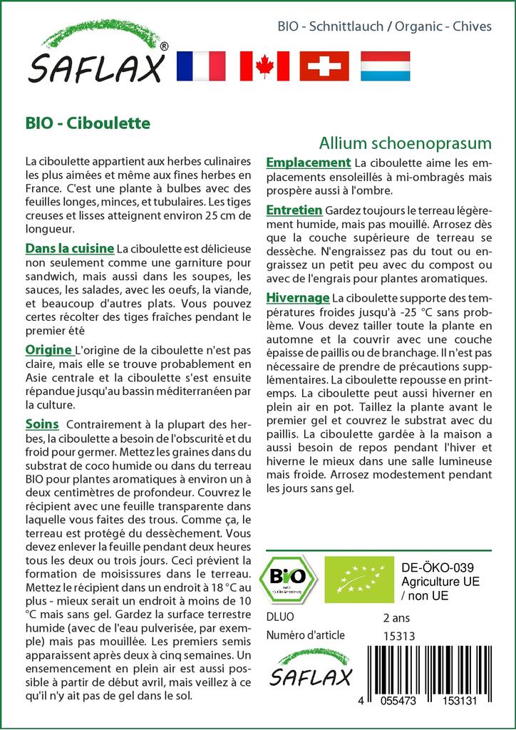 SAFLAX Сад в сумке - Органический - Зеленый лук - 250 семян - С субстратом в подходящей устойчивой сумке - Allium schoenoprasum