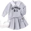 Комплекты для девочек Весна/Лето Детская толстовка с длинными рукавами с буквенно-цифровым принтом + плиссированная юбка