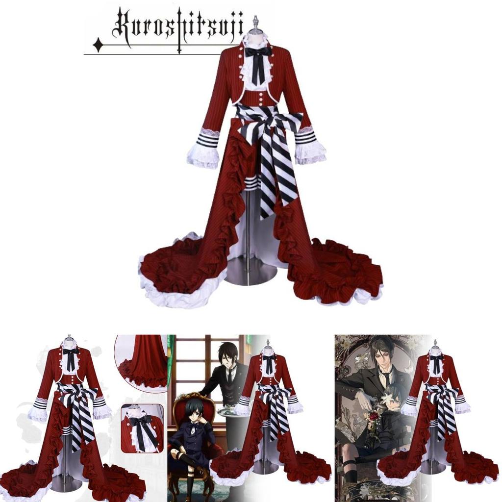 Высококачественный наряд Сиэля из «Темного дворецкого» с красной чайной чашкой, с аксессуарами и париком, размеры XS-XXXL