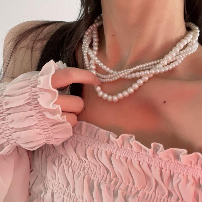 Богемский жемчуг многослойное ожерелье для женщин вечерние роскошные барочные жемчужные ожерелья дамы французская мода свадьба ключичная цепочка девушки шея ювелирные изделия