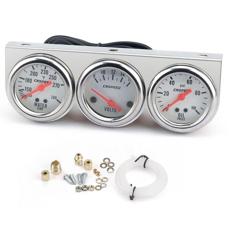 Universal Car 2'' 52mm Chrome Volt Water Temp Gauge Oil Pressure Gauge Triple Gauge Set Kit 3-Gauge Mechanical Kit Gauges