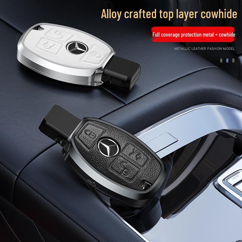 Металлический чехол для ключей из натуральной кожи для Mercedes-Benz C-Class, E-Class, GLC300L, 260L, E300L, E200