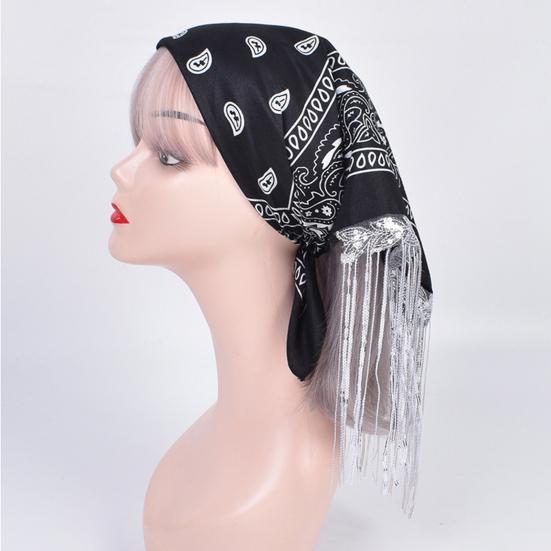 Sequins Scarf Exquisite Pattern Tassel Design Non-Fading Washable Quick Dry Decorative Polyester Women Beautiful Fringed Bandana Headscarf for Party