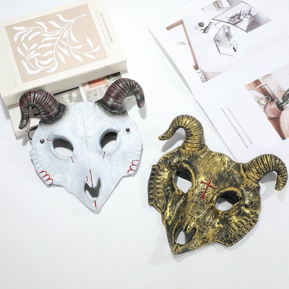 PU Leather Halloween Mask Antelope Goat Horn Mask Gothic Halloween Bloody Skull Mask Women Men