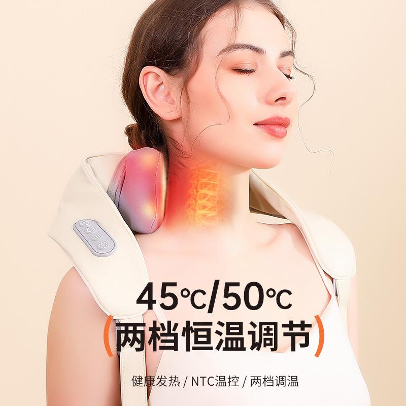 Neck Massager for Pain Relief, Shoulder and Trapezius Massager with Kneading and Heat Therapy, Wearable Shiatsu Massage Pillow for Home Use