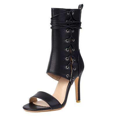 Новый Дизайн Женские Сандалии Молния Шнуровка Стилет 10.5см Открытый Носок Большой Размер 45 46 47 48 Модная Обувь для Свиданий Вечеринок