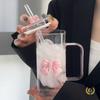 Стильный термостойкий стеклянный стакан для воды с трубочкой и ручкой для девочек, 2024 г., для заваривания чая в офисе