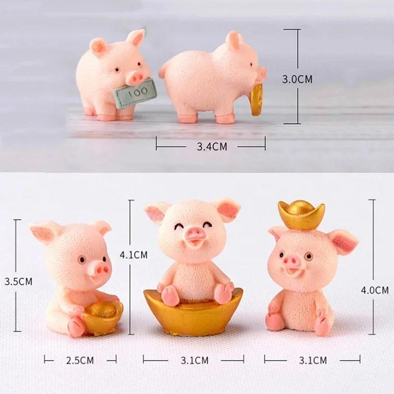 Small Pig Resin Ornaments Creative Mini 5 Kinds Cartoon Pig Statuary Decorative Suitable Home Desktop Cute Animals Decor Statue