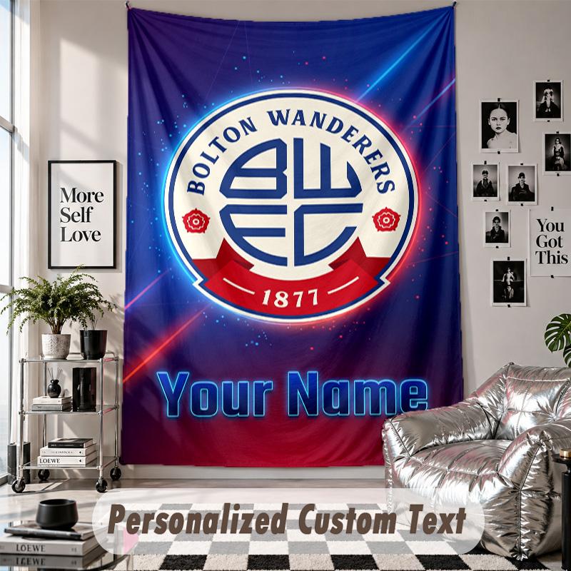 Wall Hanging Tapestry With Custom Name & Text, Bolton Wanderers FC Decorative Tapestry For Bedroom