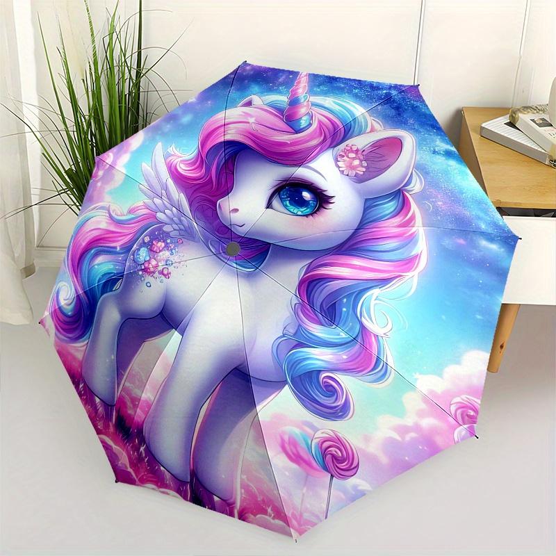 Unicorn Fantasy Theme 8 Bone Hand Automatic Folding Umbrella, Compact and Portable Design, A Perfect Gift for Birthday, Christmas or Busines