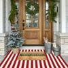 Christmas Red and White Stripe Outdoor Rug Layered Welcome Doormat, Christmas Home Decor for Front Porch Decor, Farmhouse Decor