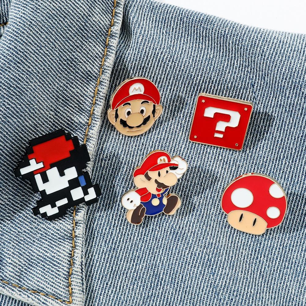 Alloy Material Cartoon Character Mario Brooch Super Mario Mario Metal Badge Cute Bag Accessory Pin