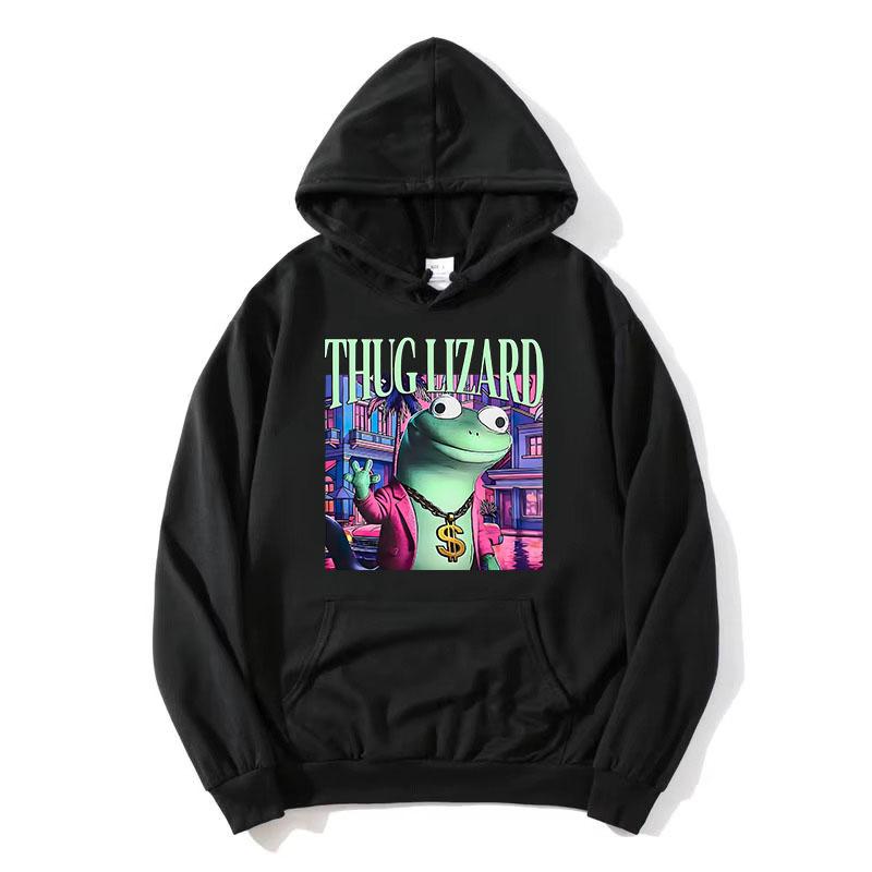 Худи с принтом мультяшной ящерицы, с длинным рукавом, осенние хлопковые толстовки для женщин, повседневные, с забавными графическими принтами, пуловеры, женская одежда