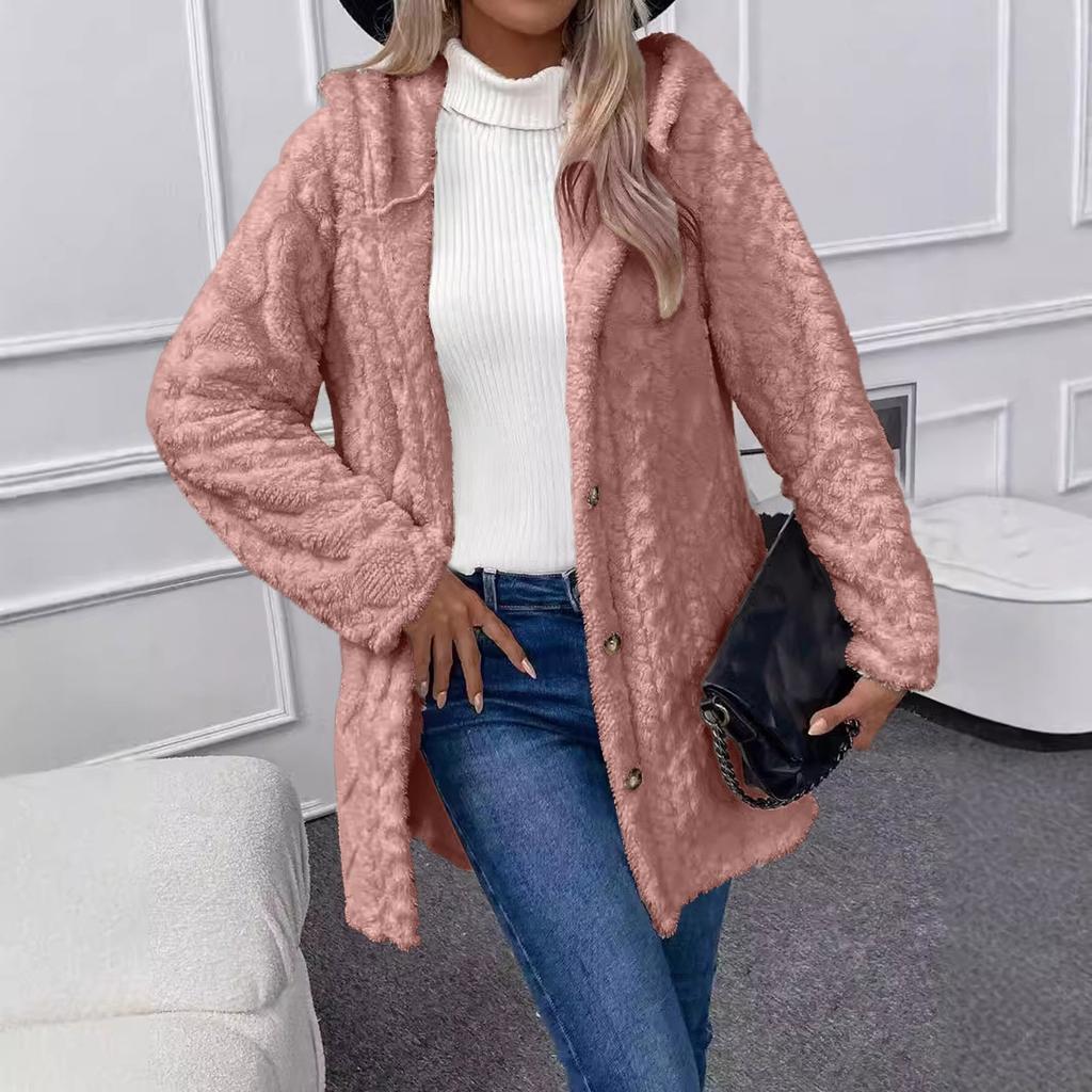 Women's Solid Color Fashion Casual Warm Fashion Diamond Plush Hooded Cardigan Coat