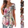 (Куниде) Женская туника с коротким рукавом, свободные топы, повседневные топы больших размеров, плиссированная туника на пуговицах, повседневные летние топы с цветочным принтом для женщин