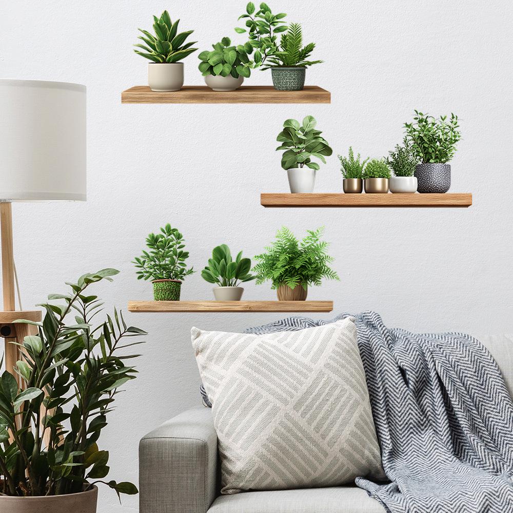 Painted Potted Plant with Shelf Self Adhesive Wall Sticker for Bedroom Living Room Home Background Decor
