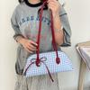 Sweet Bowknot Boston Shoulder Bag PU Leather Women Handbag Chic Design Plaid Underarm Pack  Dating
