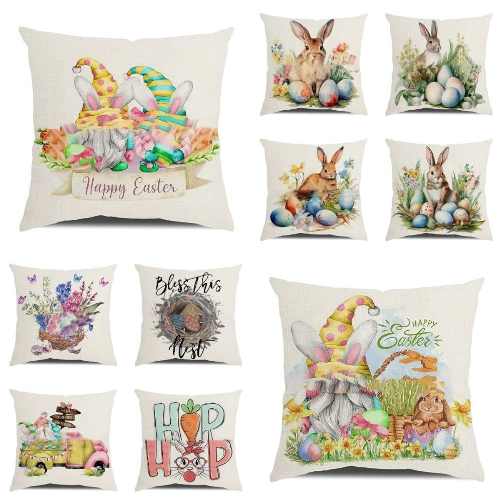 New Cute Easter Bunny Sofa Pillowcase with Zipper Print Pattern Cushion Cover Polyester Soft Pillow Cases Home Party Decor