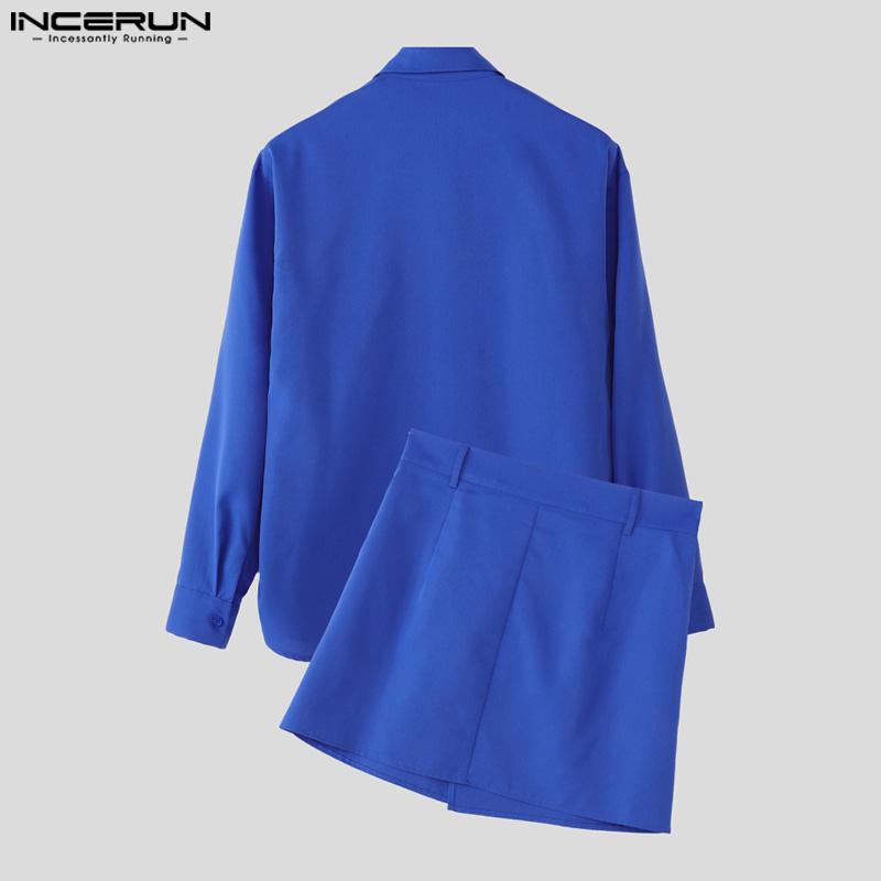 Men Incerun Pieces Two Long Sleeve Buttons Shirts With Wrap Hem Sets