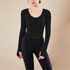 Ribbed Nude Slimming Yoga Suit Long Sleeved Women's Chest Cushion U-neck Outerwear Running Fitness Top