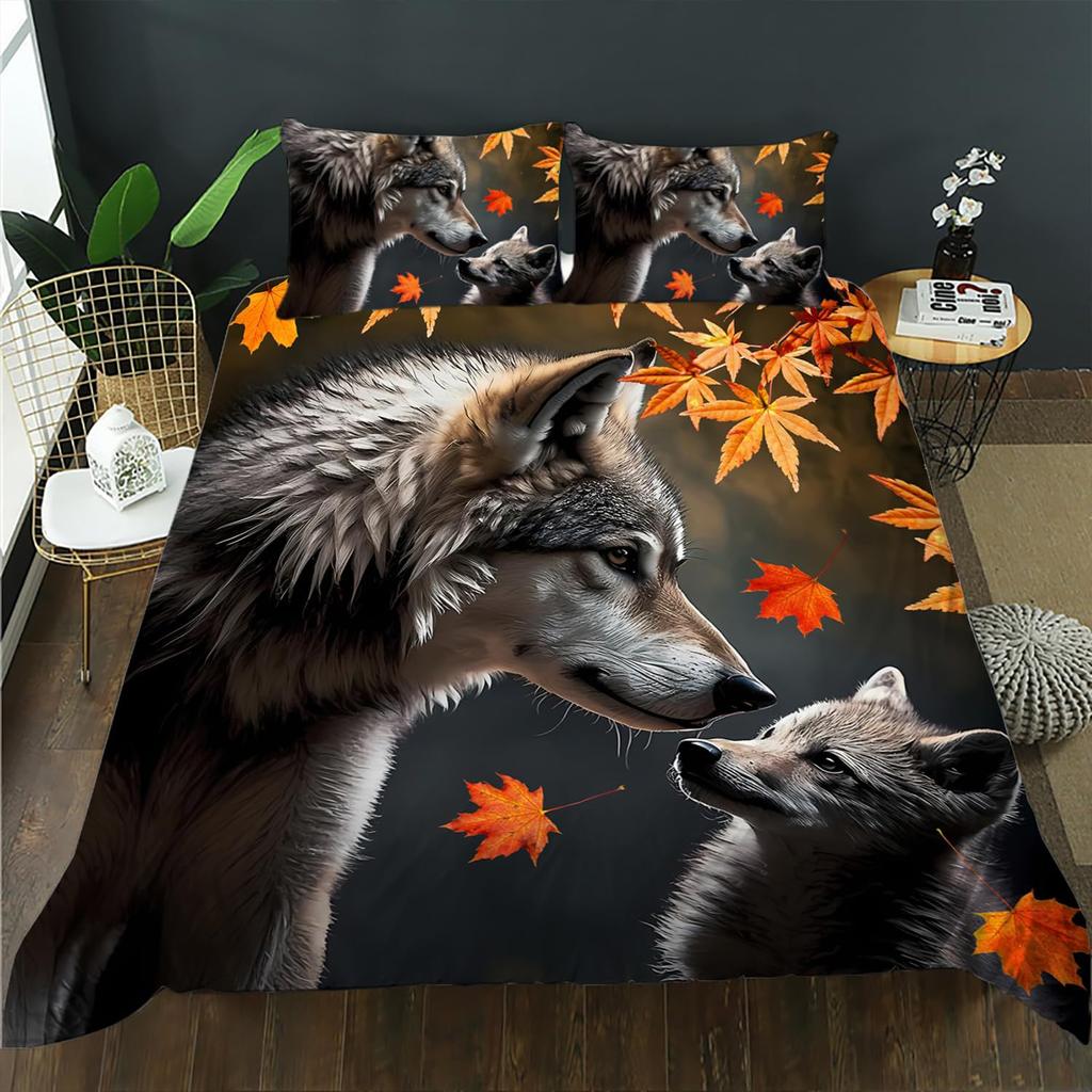 Purple Starry Night Galaxy Wolf Three-piece Quilt Cover 3D Digital Printing Bedding Set Bed Cover