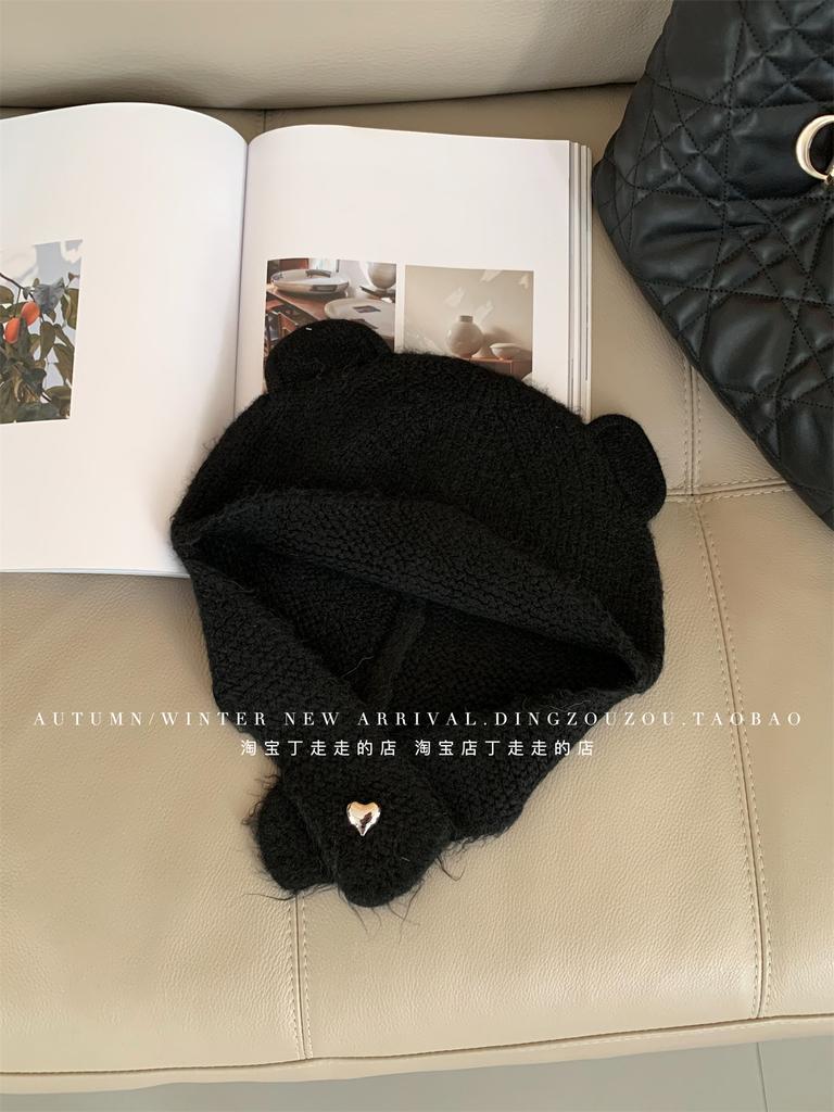 Bear wool hat female cute face small wool knitted hat warm ear protection Lei Feng hat wholesale