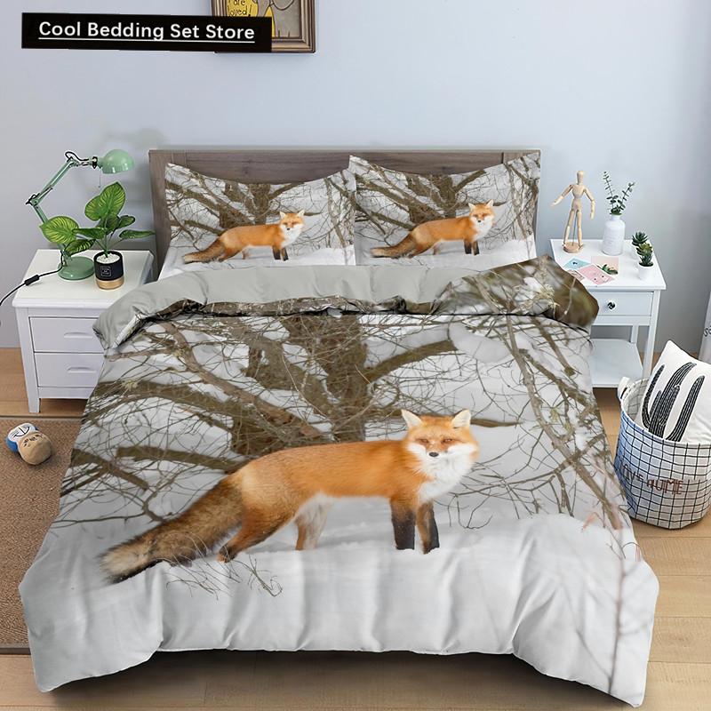 Постельное белье Животное Лиса Размер Кинг Квин 3D Милый Оранжевый Фенек Пододеяльник для Детей Подростков Взрослых Декор Спальни Покрывало