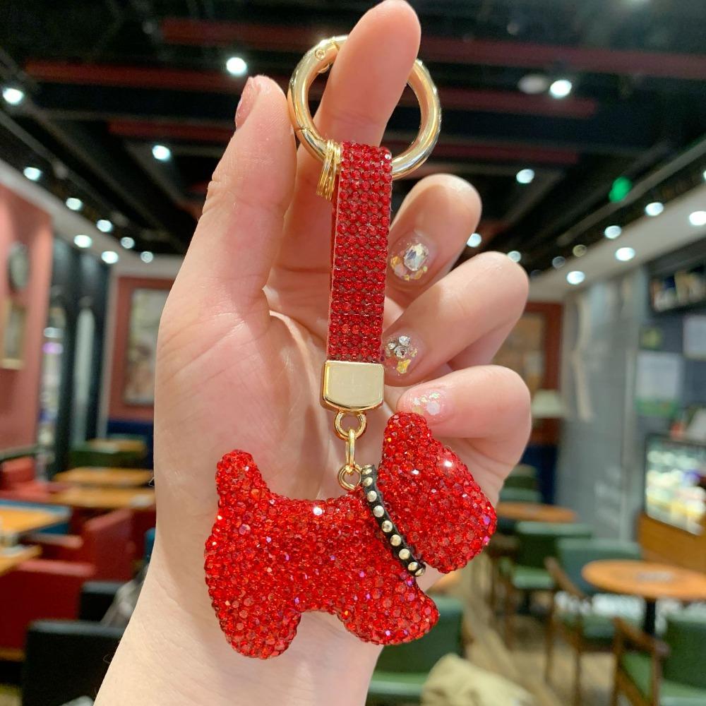 Korean Rhinestones French Bulldog Keychain Cartoon Rhinestone Car Keyring Cute Bag Charm Gift