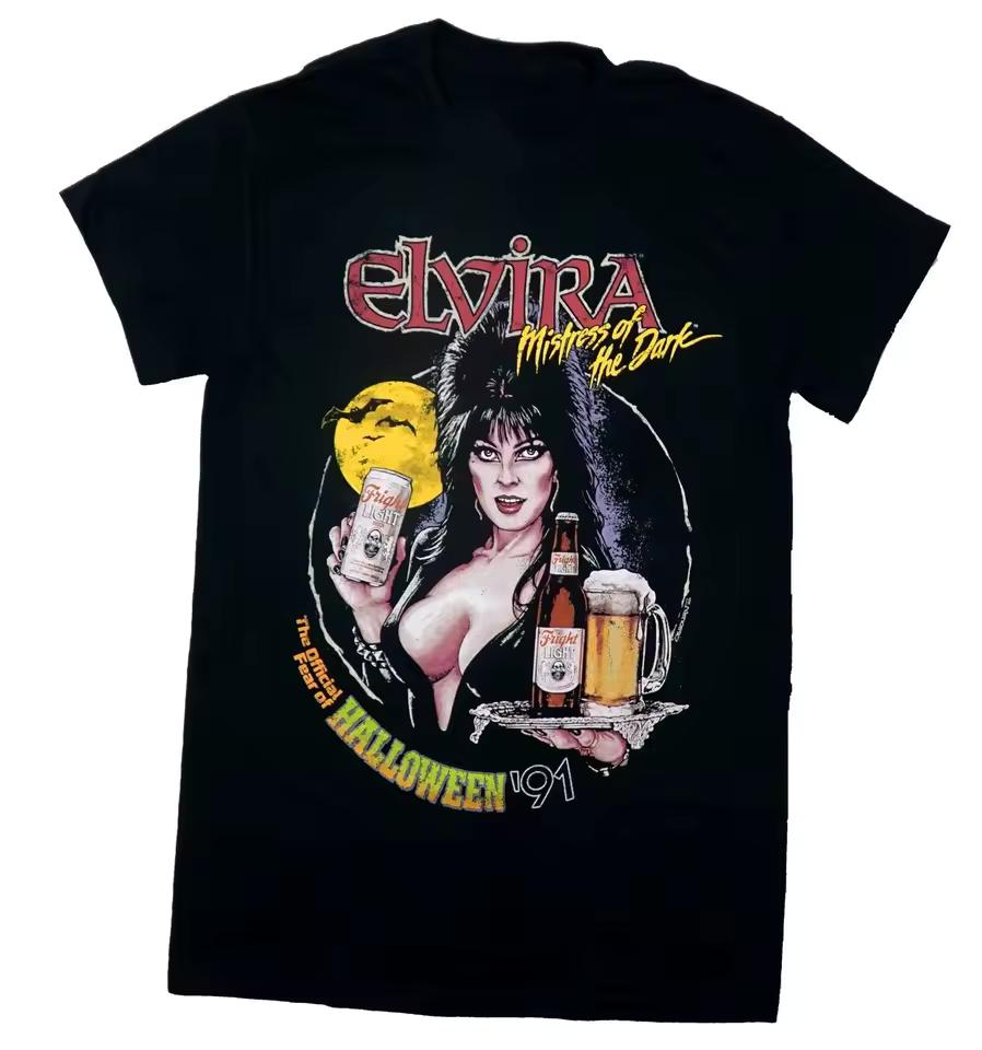 1990s Dark Horror Movie Elvira Mistress Black T-shirt 2026 Summer New T-shirt Fashion Casual Men's Clothing Women Cotton T Shirt