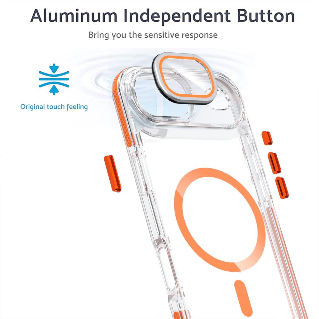 For iPhone Air Magnetic Case TPU Acrylic Clear Phone Back Cover with Lens Protector Kickstand