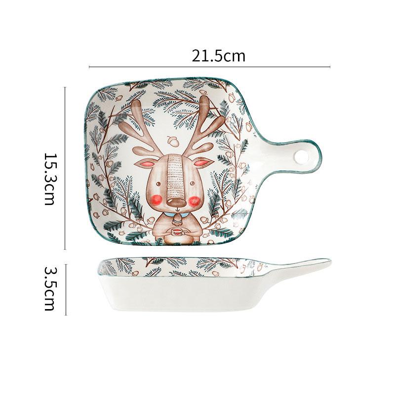 Керамический противень для выпечки с ручкой, дизайн «Лесные животные», миски, креативная тарелка для ресторана, домашняя посуда, кухонная посуда, подарок