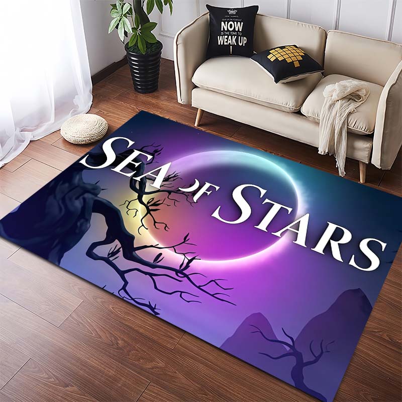 Magical Eclipse Full Moon Sea Of Stars Theme Anti-Skid Indoor Rug Lightweight Washable Mat For Teen Boys Gaming Room Playroom Interior Decoration