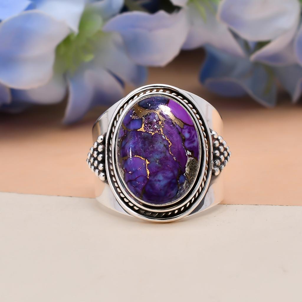Copper Purple Turquoise 925 Sterling Silver Ring V5621, Purple Ring, Oval Ring, Valentin's Day Gift, Gift For Her, Birthday Gift, Handmade Jewelry, Si