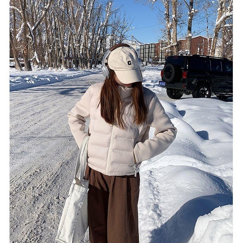 Stand-up collar splicing sleeve cotton clothes women's short light solid color cotton clothes autumn and winter simple women's clothing multi-color sp