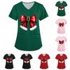 Women's Christmas Printed Uniform Work Uniform V-Neck Pocket Protective Work Uniform