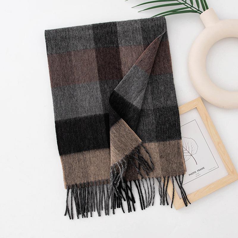 Wool Scarf Women's Retro Plaid Autumn and Winter New Style Versatile Winter Scarf Dual Use