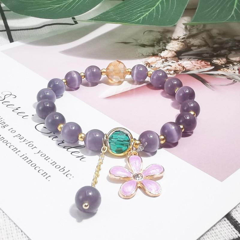 Новый женский милый простой и модный универсальный браслет с опалом, подвеска в виде цветка, разные цвета, ювелирные изделия из одного круга