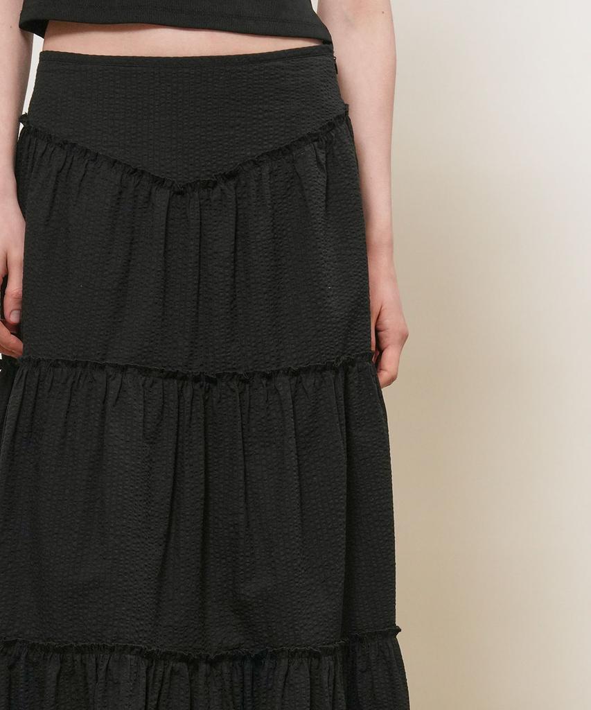 General Idea Shirred Tiered Long Skirt [Black] / Gf2Lsk511
