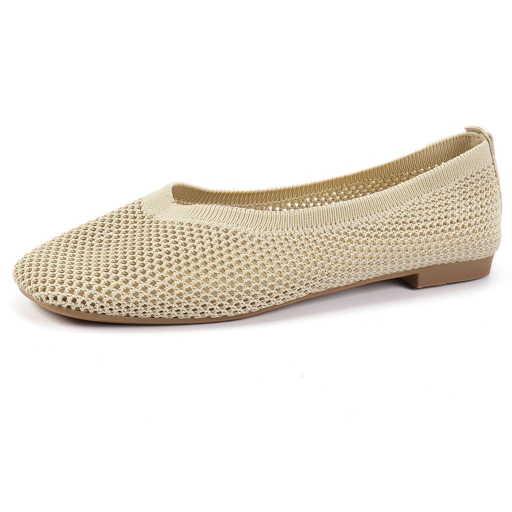 Женские туфли на плоской подошве с квадратной головкой, однотонные вязаные туфли, повседневные дышащие балетки, женские мокасины, кроссовки Zapatos De Mujer
