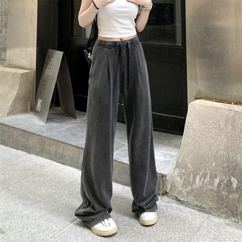 Повседневные брюки женские летние винтажные спортивные штаны с высокой талией серые широкие брюки с прямыми ногами