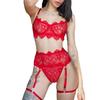 Valentine's Day Red Lace Temptation Lingerie Set (4-Piece)