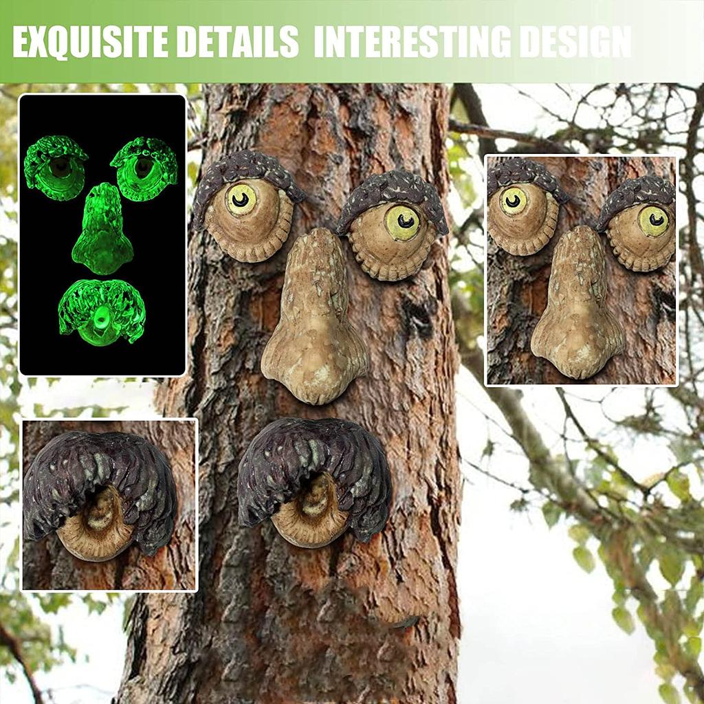 Декор в виде лица дерева на открытом воздухе, садовые статуи в виде лица дерева светятся в темноте для декора садового двора