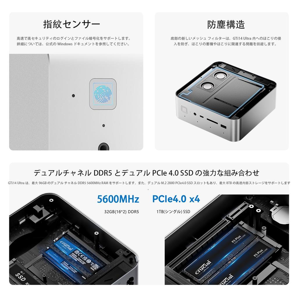 Мини-ПК Beelink GTi14 155H AI до Intel Core Ultra 7 мини-ПК двухканальный DDR5 1 ТБ 145 Вт мини-ПК поддерживает тройной Bluetooth Intel Arc GPU (16 ядер/22 потока,