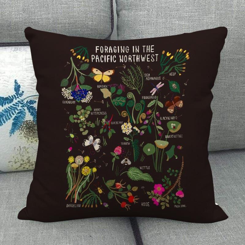 45X45см Наволочка с грибным артом Квадратная на молнии Хлопково-льняные наволочки Спальня Дом Офис Декоративная наволочка WJY12.25