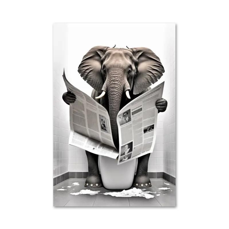 Смешная ванная комната юмористическое животное медведь собака тигр сидит на унитазе читает газету холст картины постеры и принты настенное искусство