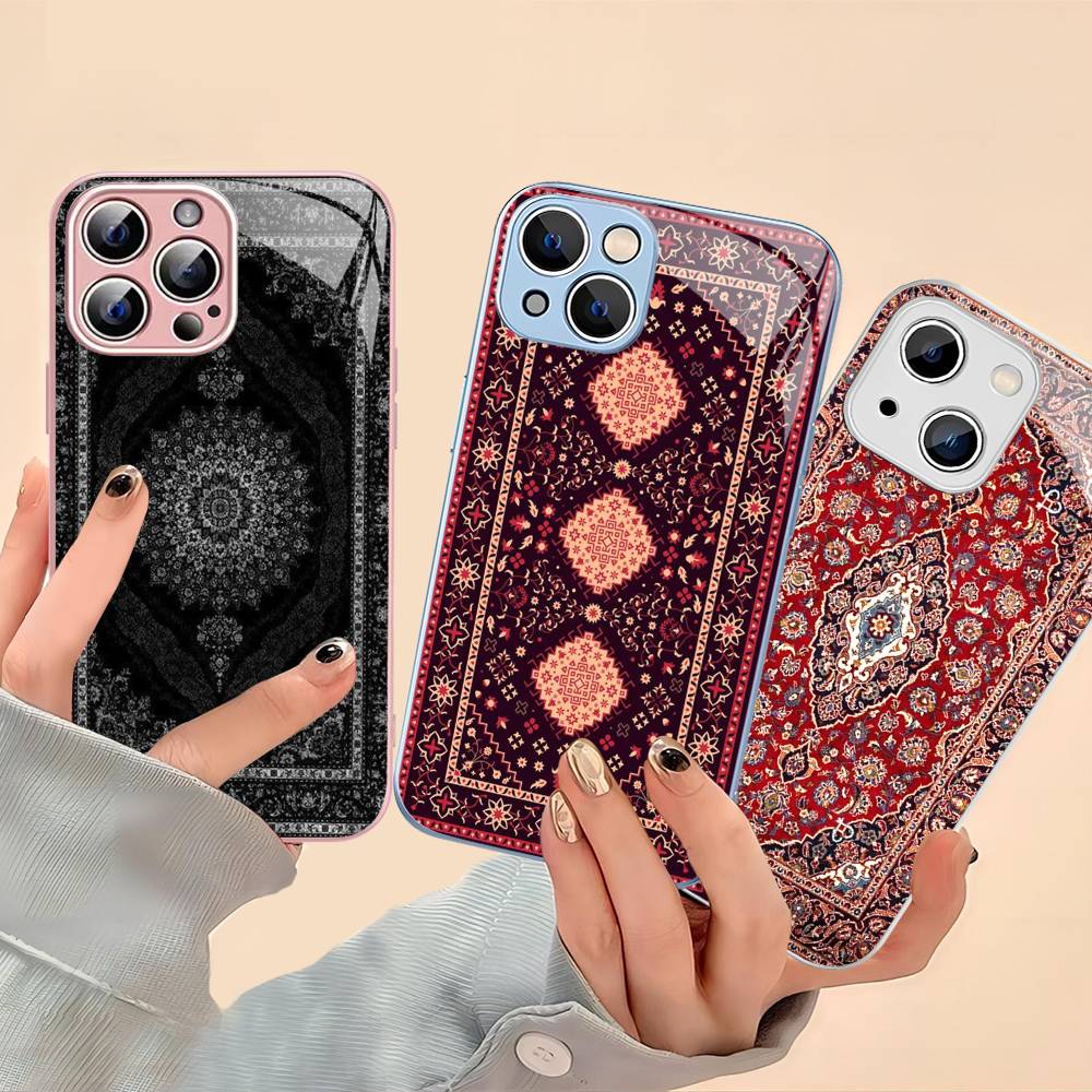 Персидский ковер Цветочный узор Закаленное стекло Для iPhone 14 13 12 11 Pro Mini XS MAX 14Plus X XS XR Чехлы