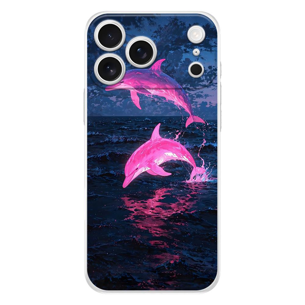 Мягкий прозрачный чехол из ТПУ для телефона iPhone 17 Air 16E 16 11 15 14 Pro MAX 12 13 7 8 Plus SE Пасхальный чехол Защита Океанский Дельфин